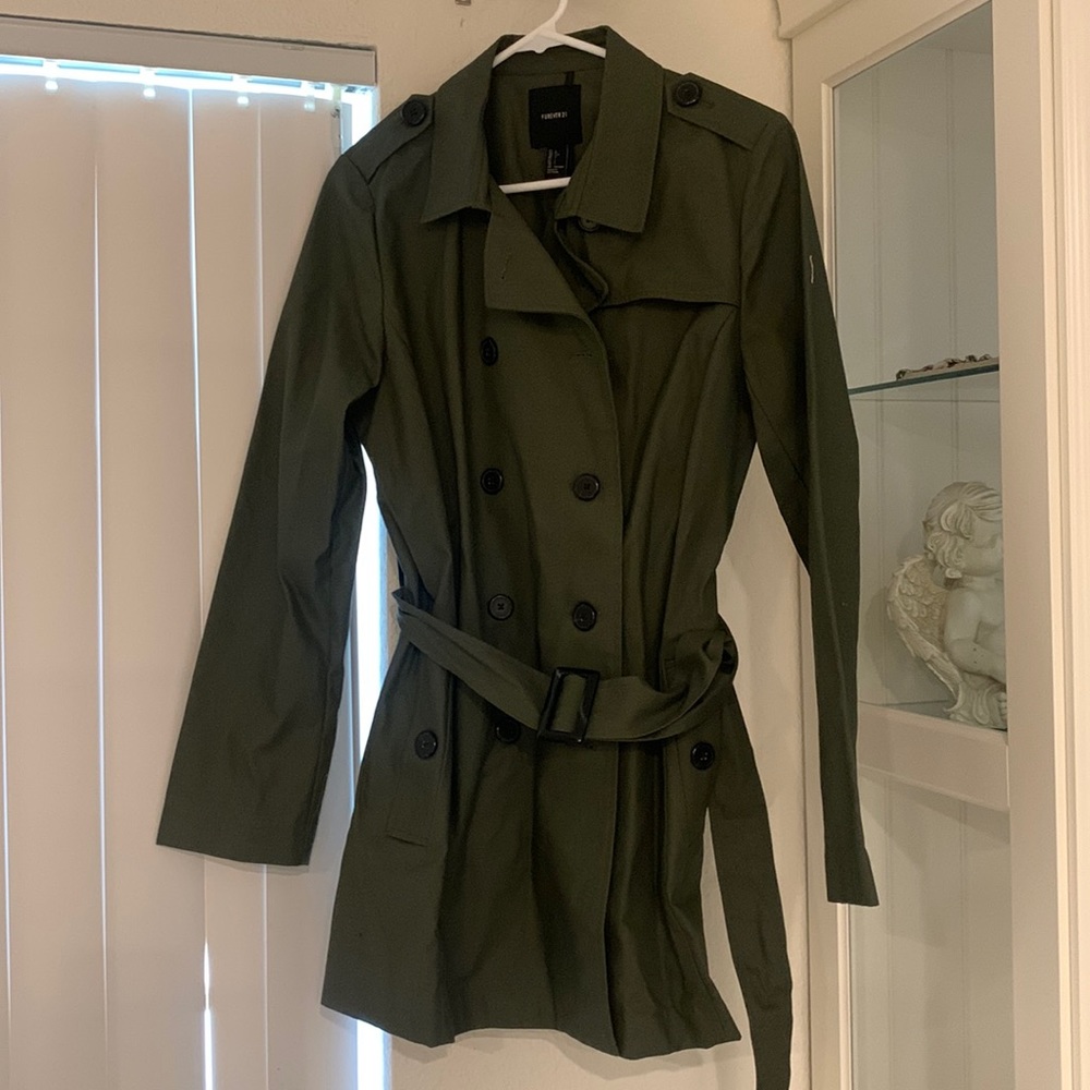 Olive green trench coat
